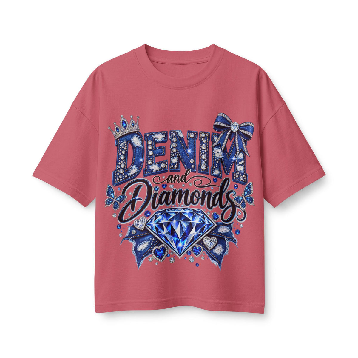 Denim and Diamonds T-Shirt — Blue Gem Graphic Tee for Women