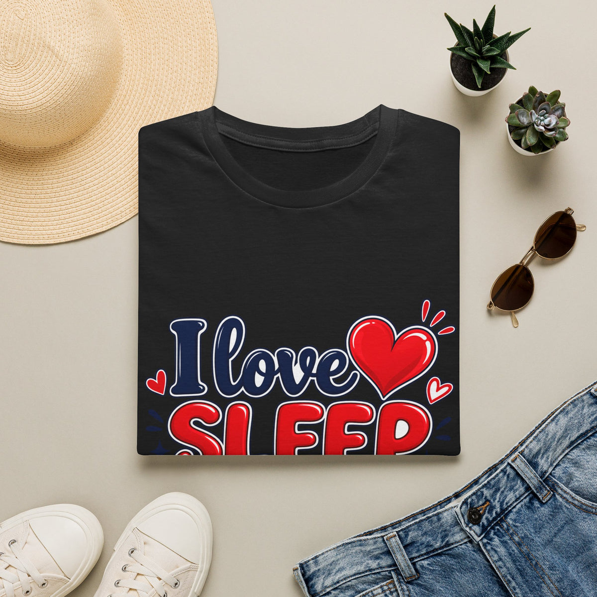 I Love Sleep T-Shirt — Cute Heart Graphic Sleep Lover Tee