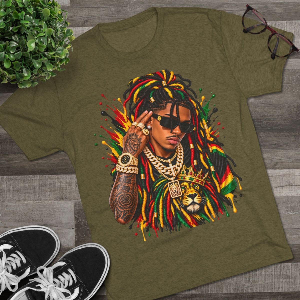 Rasta Lion Graphic T‑Shirt — Reggae Dreadlocks Hip‑Hop Streetwear