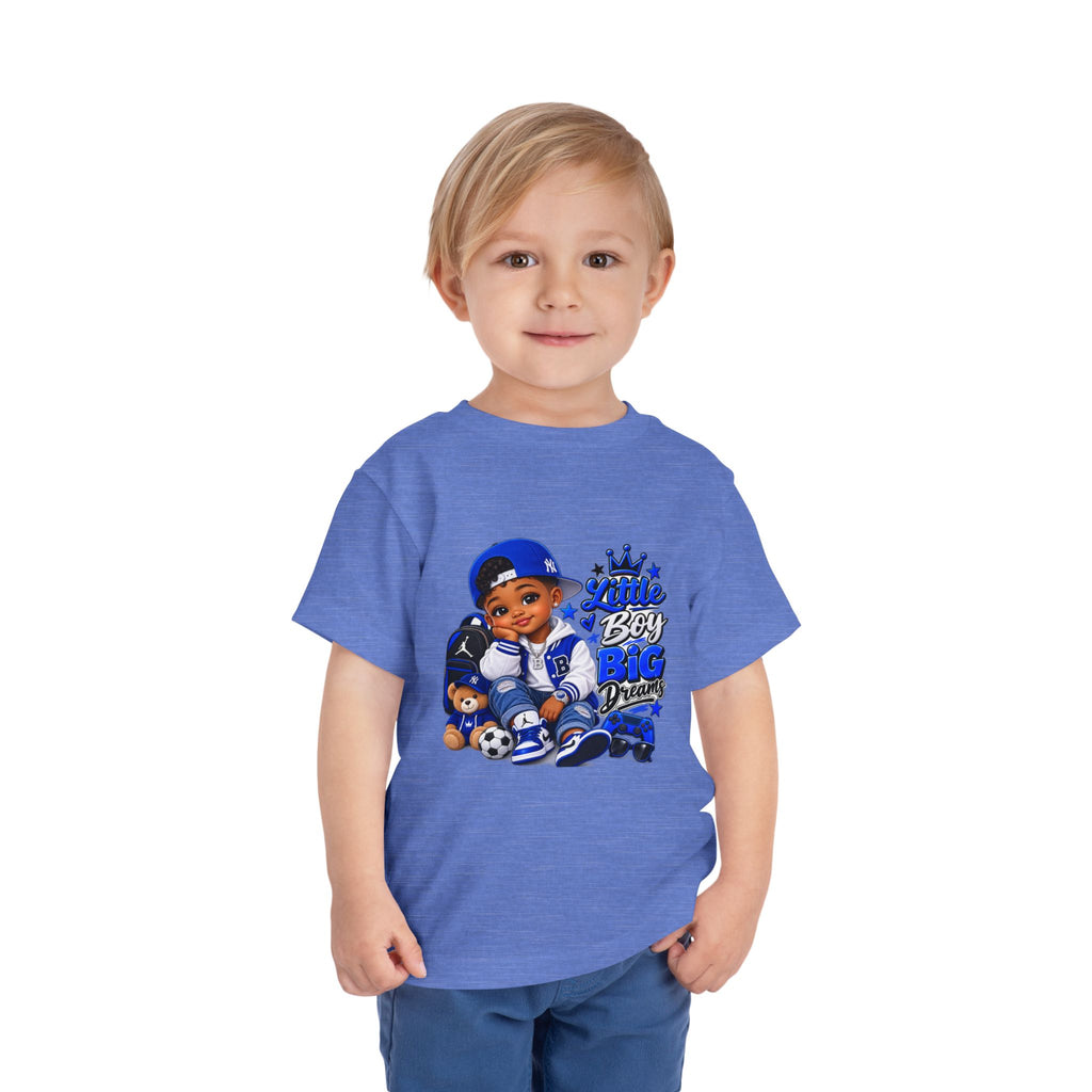 Toddler Tee — "Little Boy Big Dreams" Blue Sports Graphic