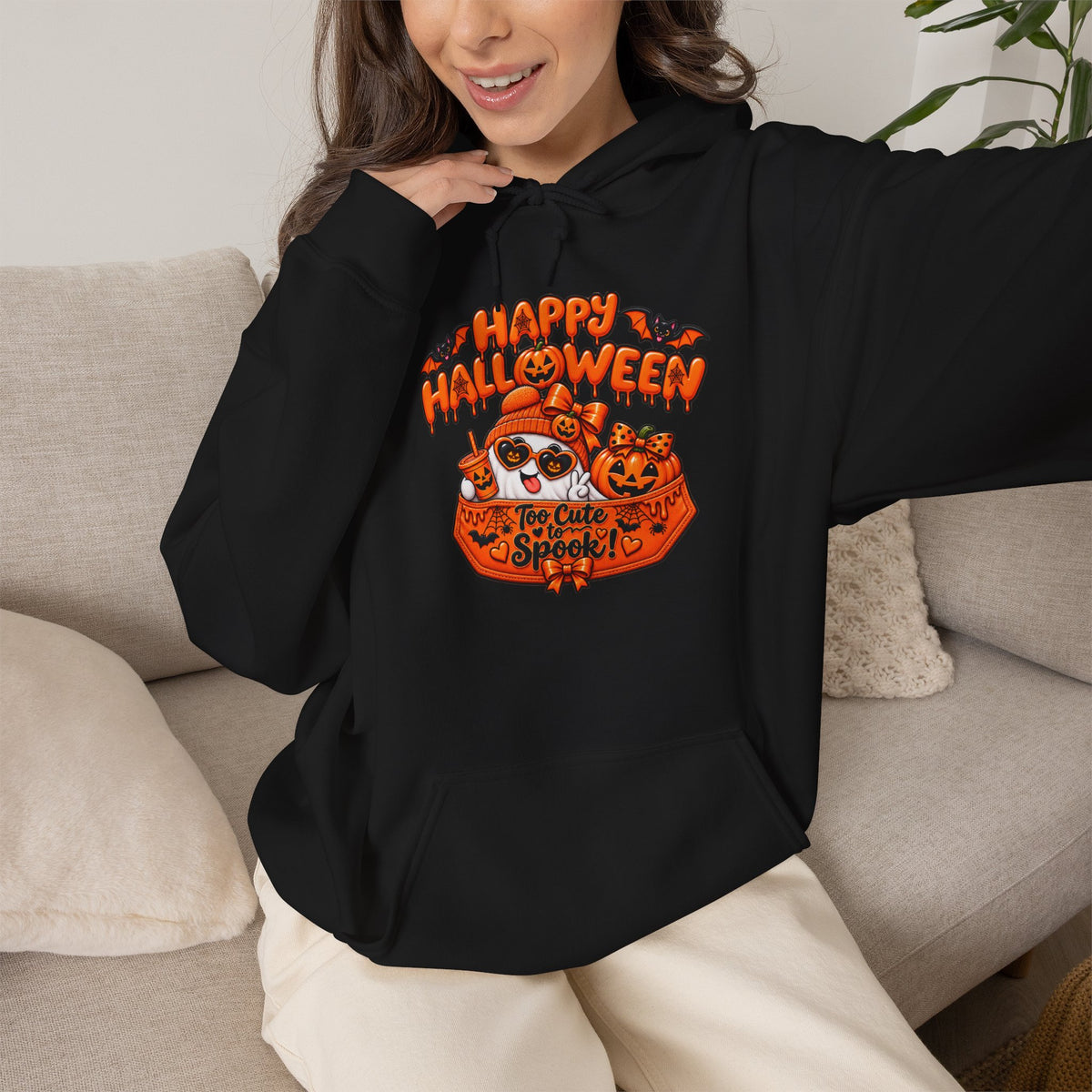Halloween Cat Hoodie – "Happy Halloween" Pumpkin Cats Graphic