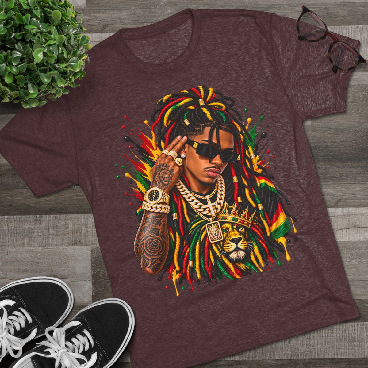 Rasta Lion Graphic T‑Shirt — Reggae Dreadlocks Hip‑Hop Streetwear