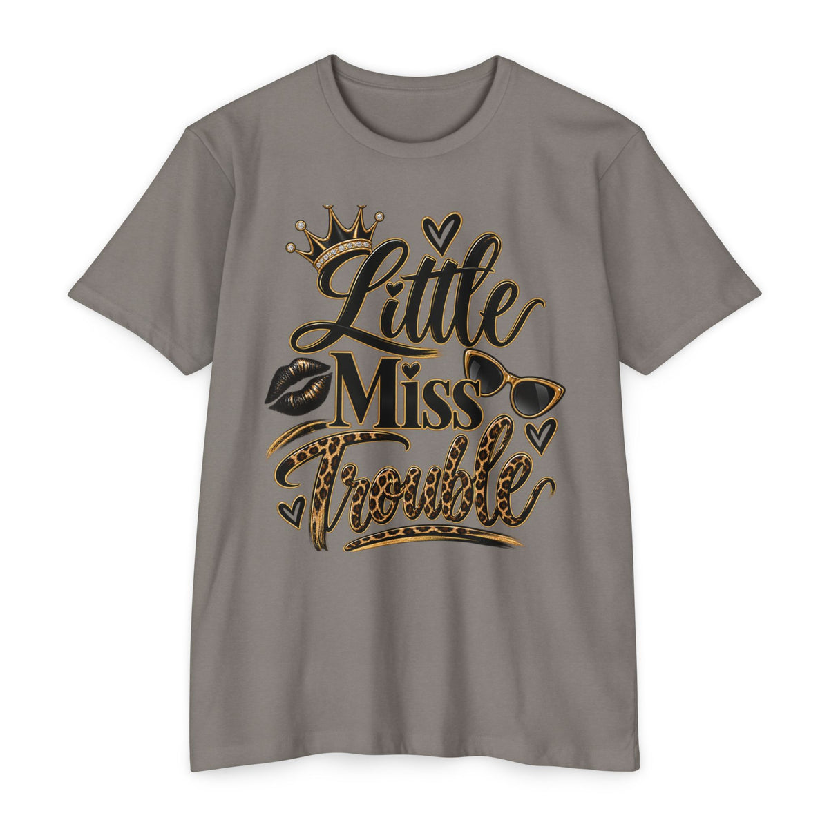 Little Miss Trouble Graphic T-Shirt — Leopard Crown Lip Print