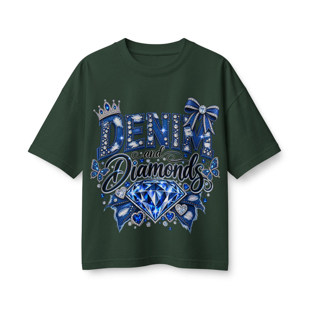 Denim and Diamonds T-Shirt — Blue Gem Graphic Tee for Women