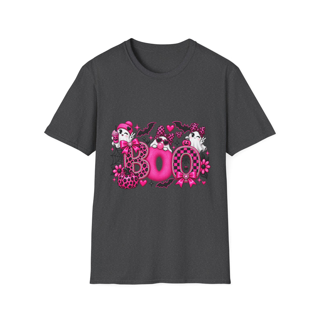 Boo! Pink Gothic Halloween T-Shirt — Cute Ghosts, Bats & Hearts Design