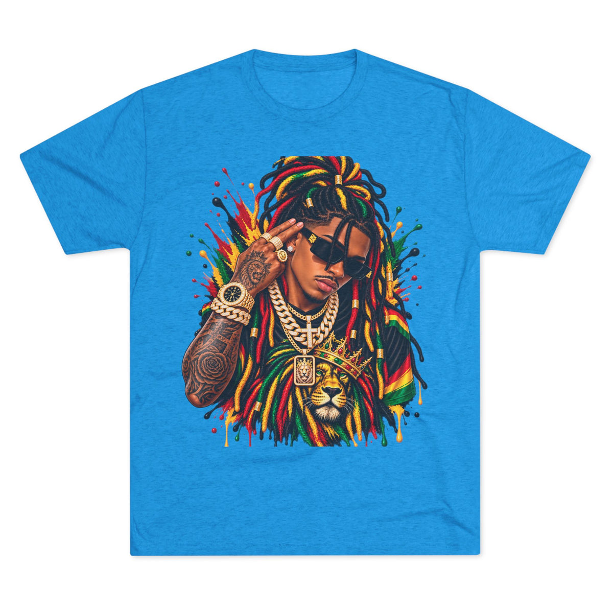 Rasta Lion Graphic T‑Shirt — Reggae Dreadlocks Hip‑Hop Streetwear