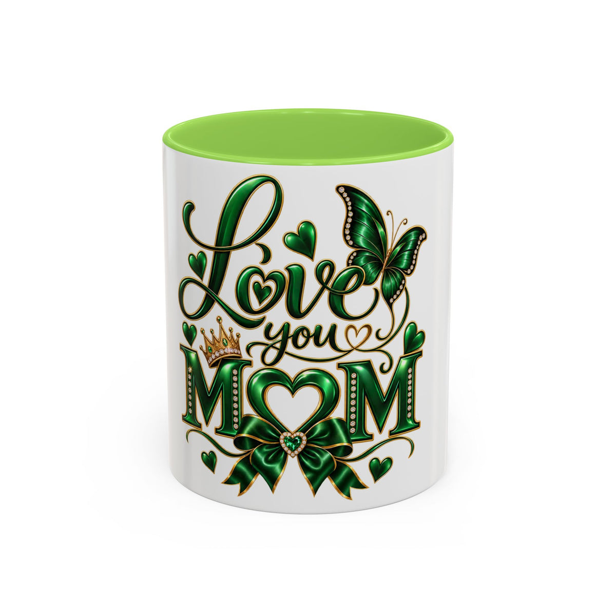 Love You Mom Green Butterfly Heart Mug (11oz & 15oz)