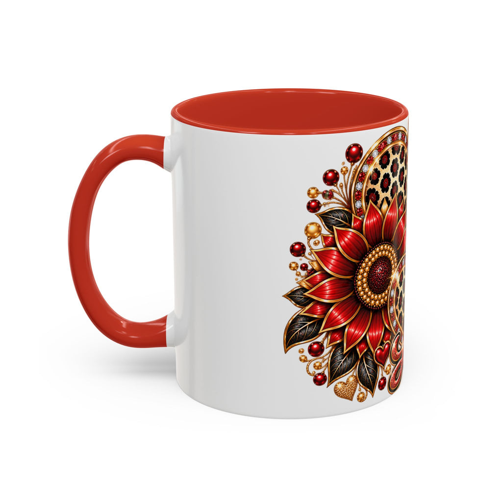 Love Heart Accent Coffee Mug — Red Leopard Floral Valentine Gift (11/15 oz)