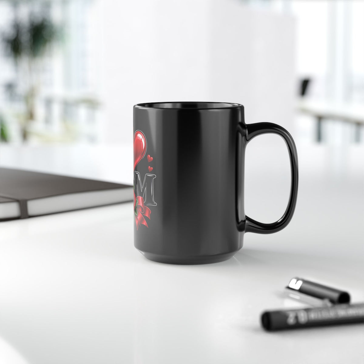I Heart Mom Black Mug — 'I  Mom' Rose Gift Mug for Mother's Day