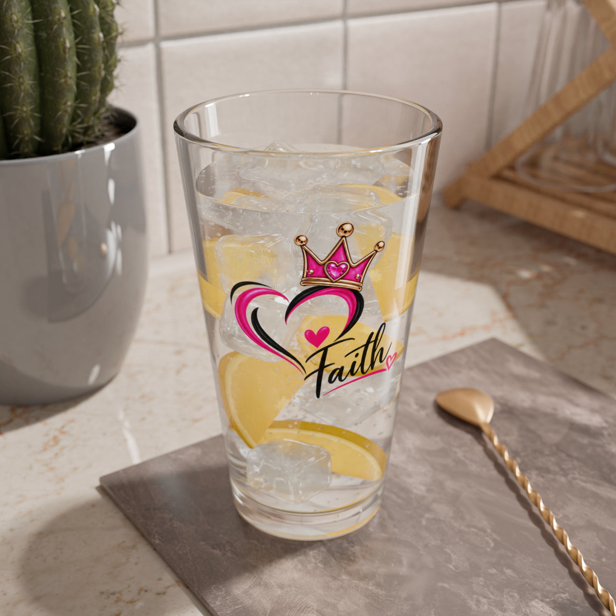 Faith Heart Crown 16oz Mixing Glass