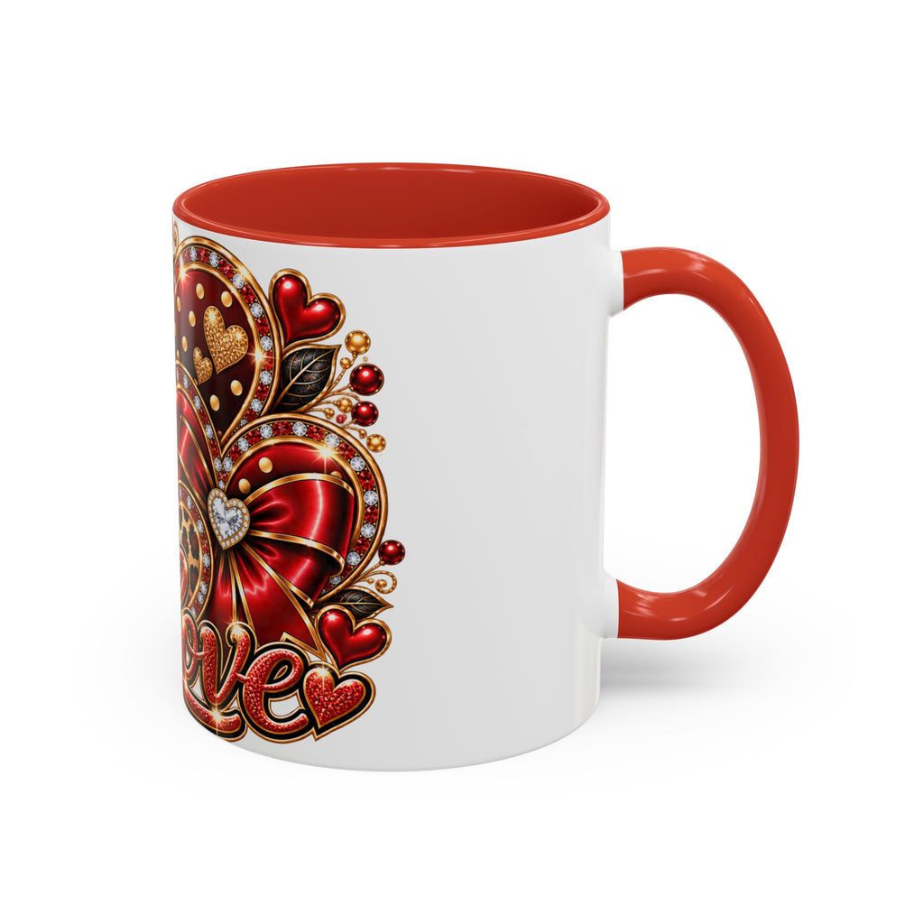 Love Heart Accent Coffee Mug — Red Leopard Floral Valentine Gift (11/15 oz)