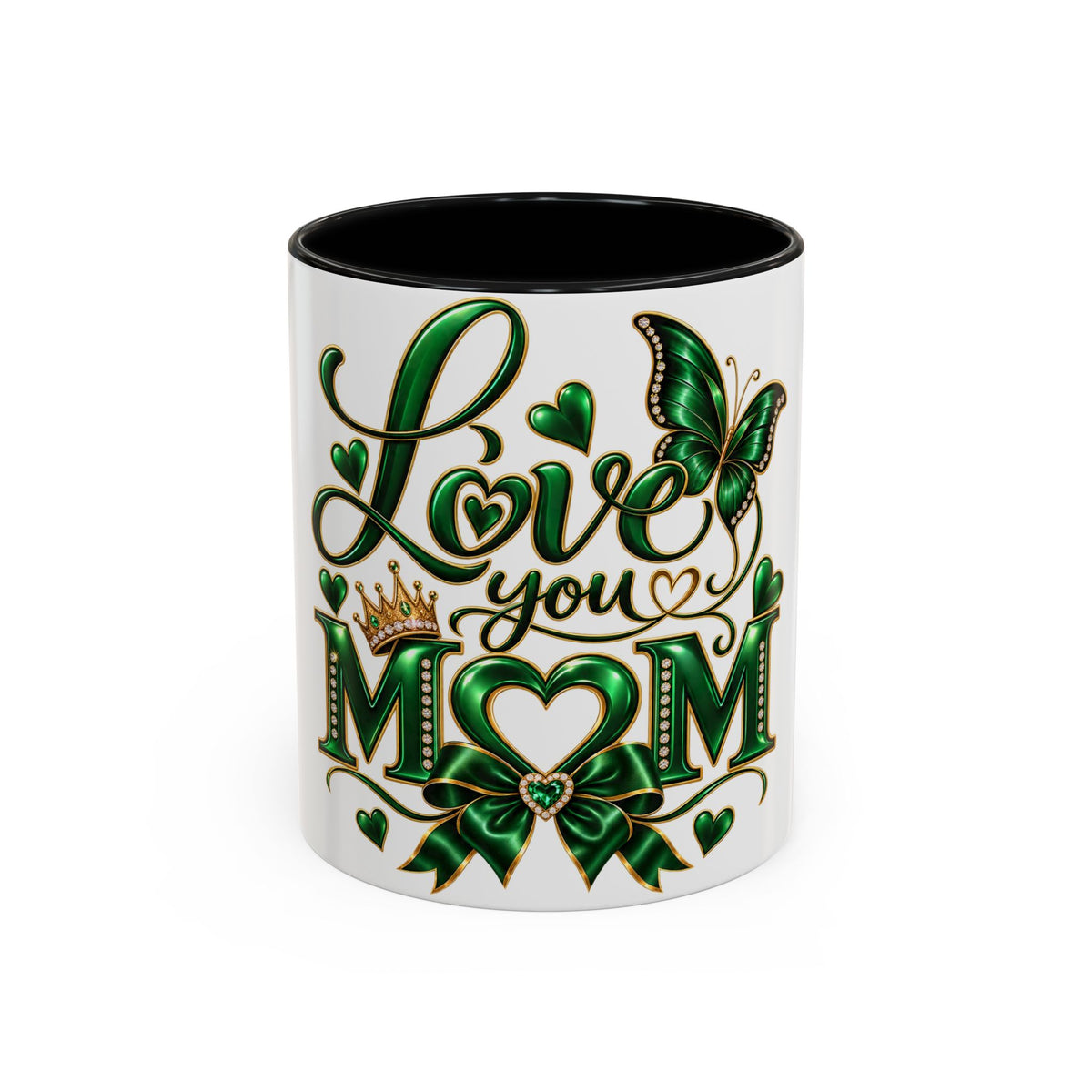 Love You Mom Green Butterfly Accent Coffee Mug — Mother's Day Gift (11/15oz)