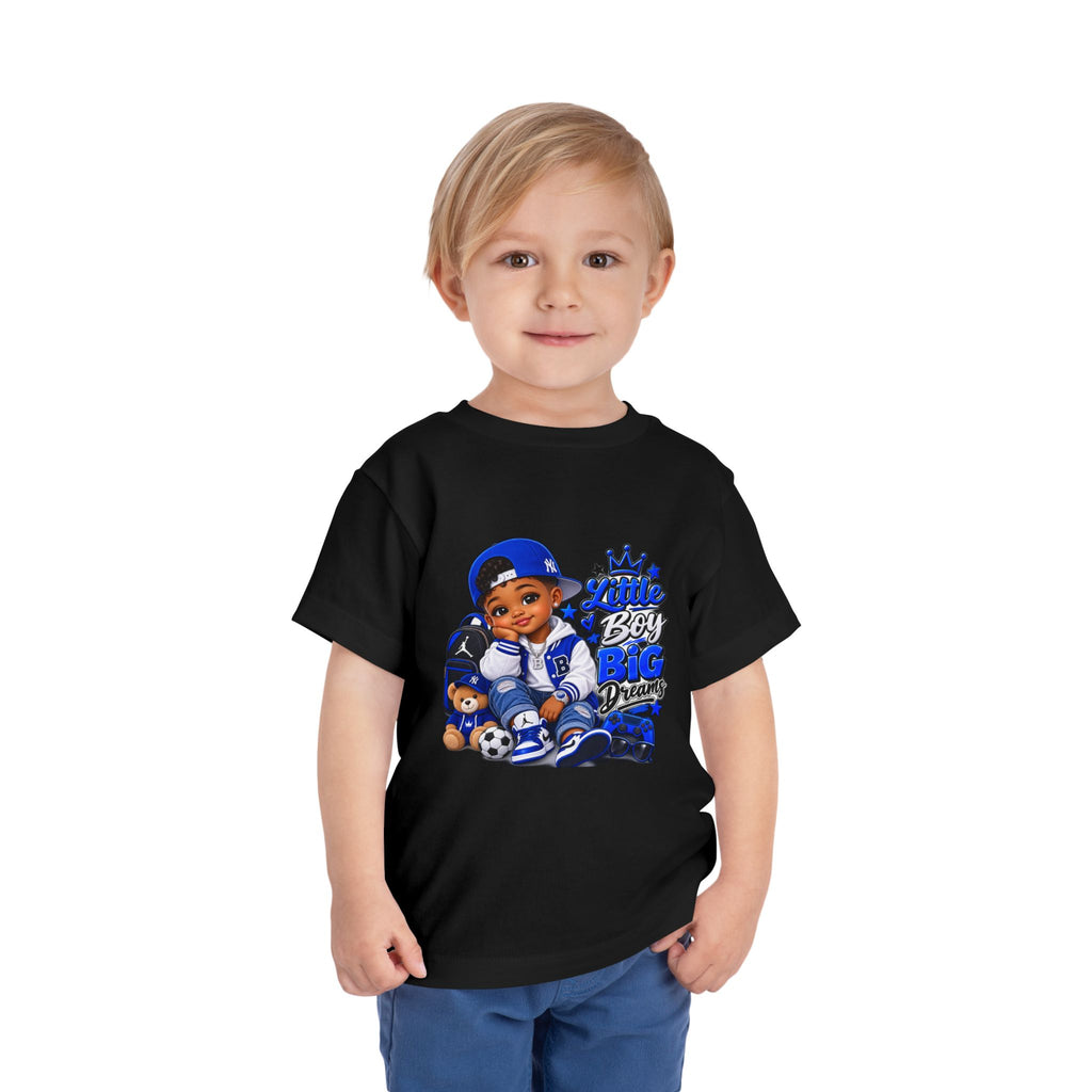 Toddler Tee — "Little Boy Big Dreams" Blue Sports Graphic