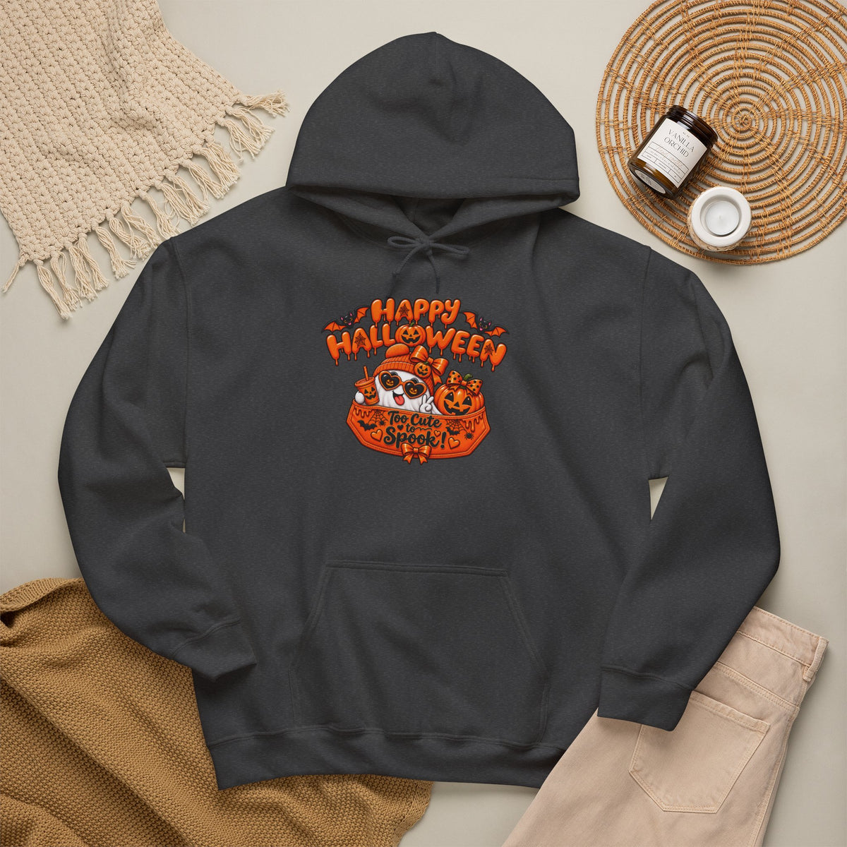 Halloween Cat Hoodie – "Happy Halloween" Pumpkin Cats Graphic