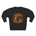 Happy Halloween Crewneck Sweatshirt — Festive Pumpkin & Witch Hat Holiday Sweater
