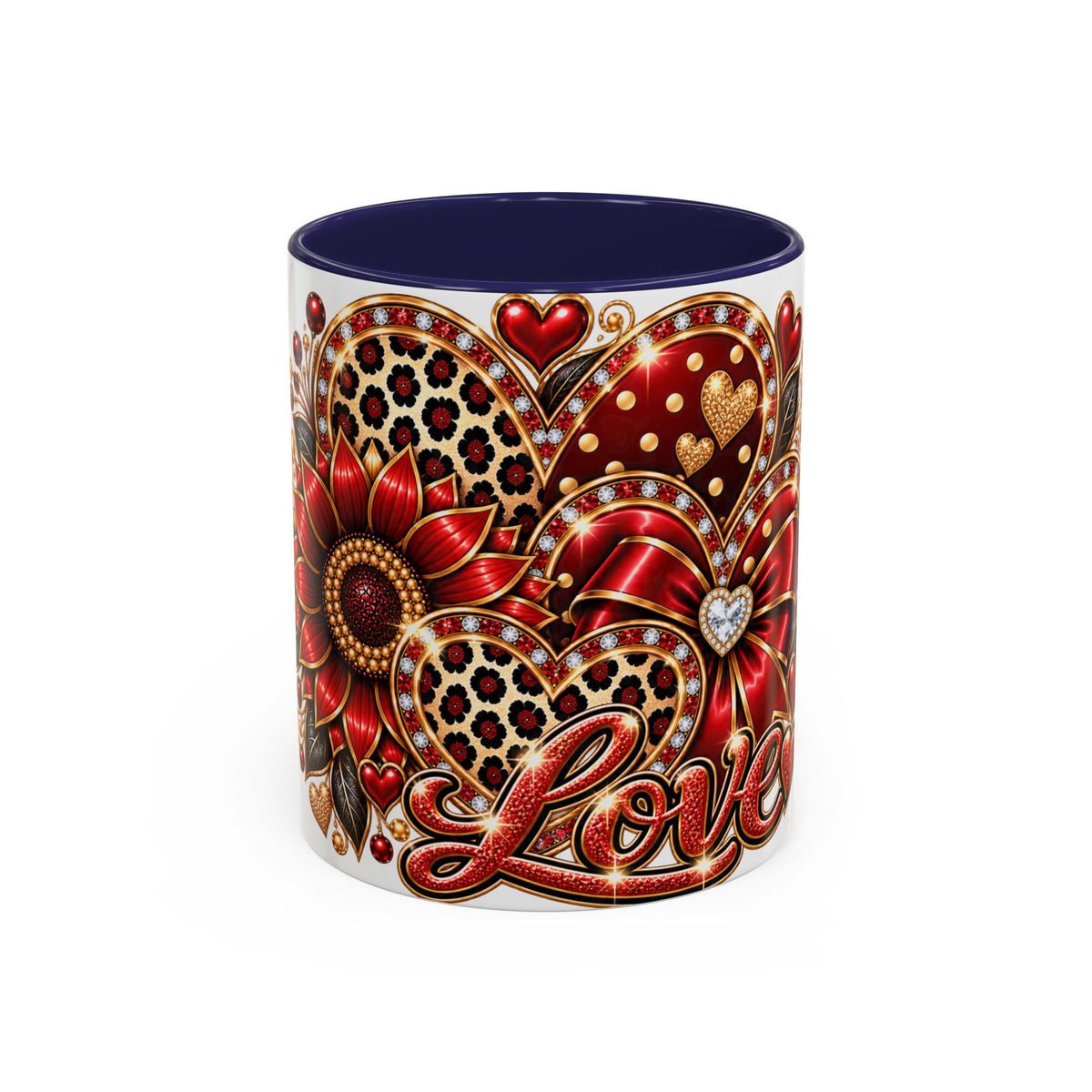 Love Heart Accent Coffee Mug — Red Leopard Floral Valentine Gift (11/15 oz)