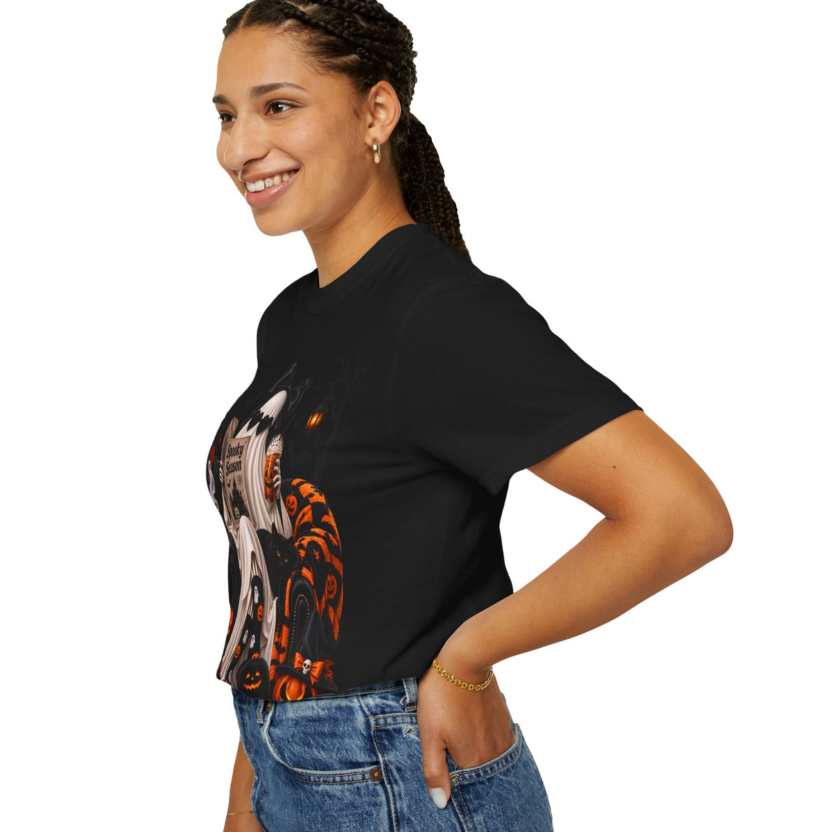 Halloween Ghost Reading T-Shirt — Spooky Pumpkin & 'Spooky Season' Graphic