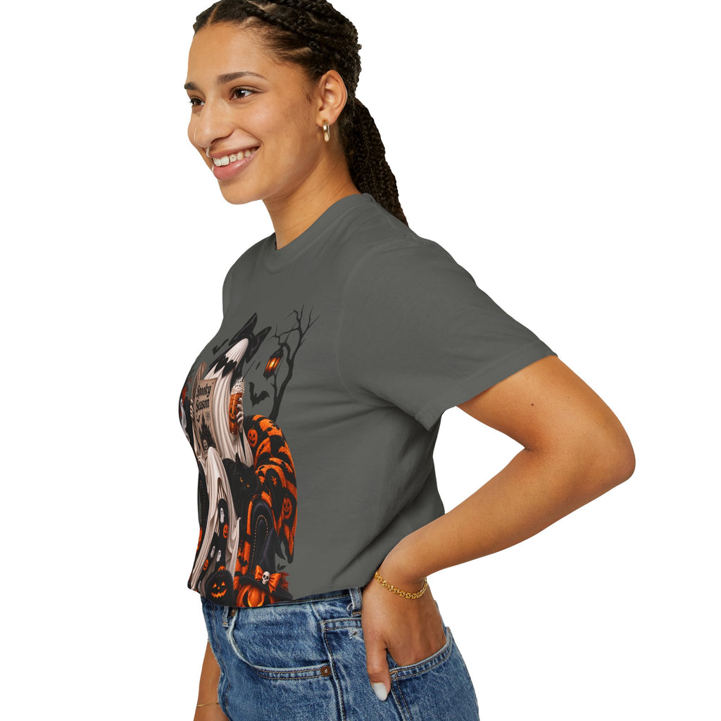 Halloween Ghost Reading T-Shirt — Spooky Pumpkin & 'Spooky Season' Graphic