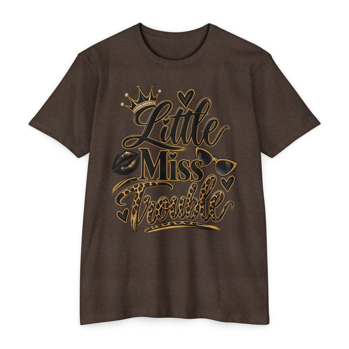 Little Miss Trouble Graphic T-Shirt — Leopard Crown Lip Print