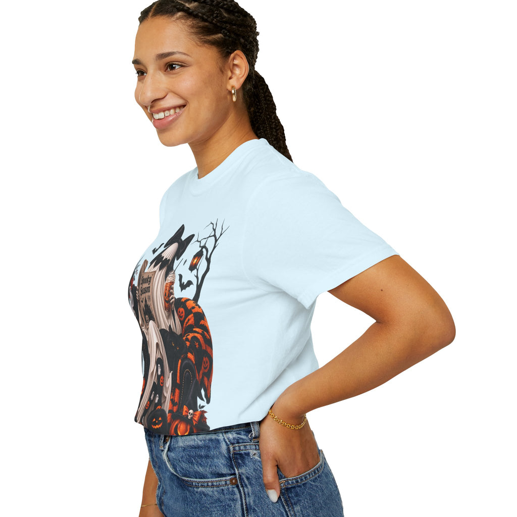 Halloween Ghost Reading T-Shirt — Spooky Pumpkin & 'Spooky Season' Graphic