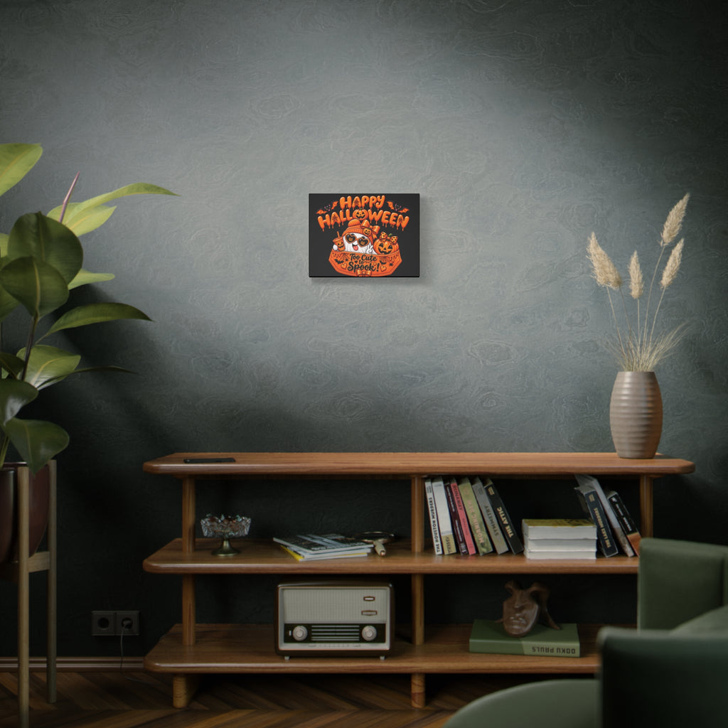 Happy Halloween Canvas — "Too Cute to Spook!" Kawaii Pumpkin Ghost Wall Art
