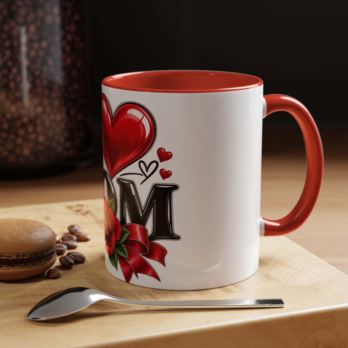 I  Mom Coffee Mug – Red Rose Mother’s Day Accent Mug (11/15oz)