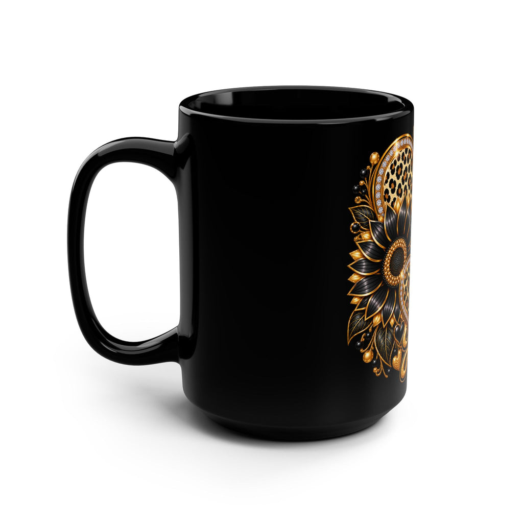 Love Leopard Gold Heart Black Mug – 15oz Glam Coffee Cup