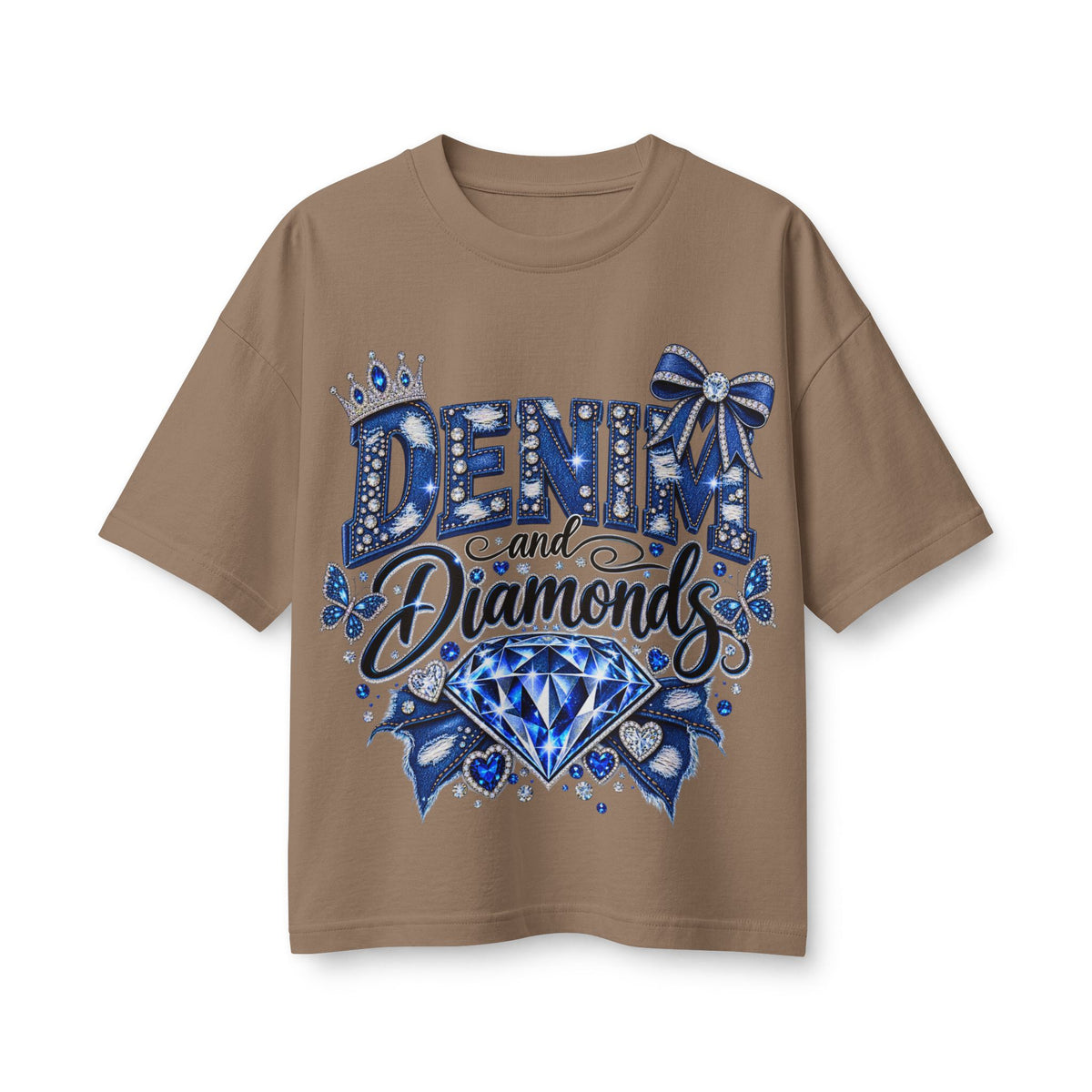 Denim and Diamonds T-Shirt — Blue Gem Graphic Tee for Women