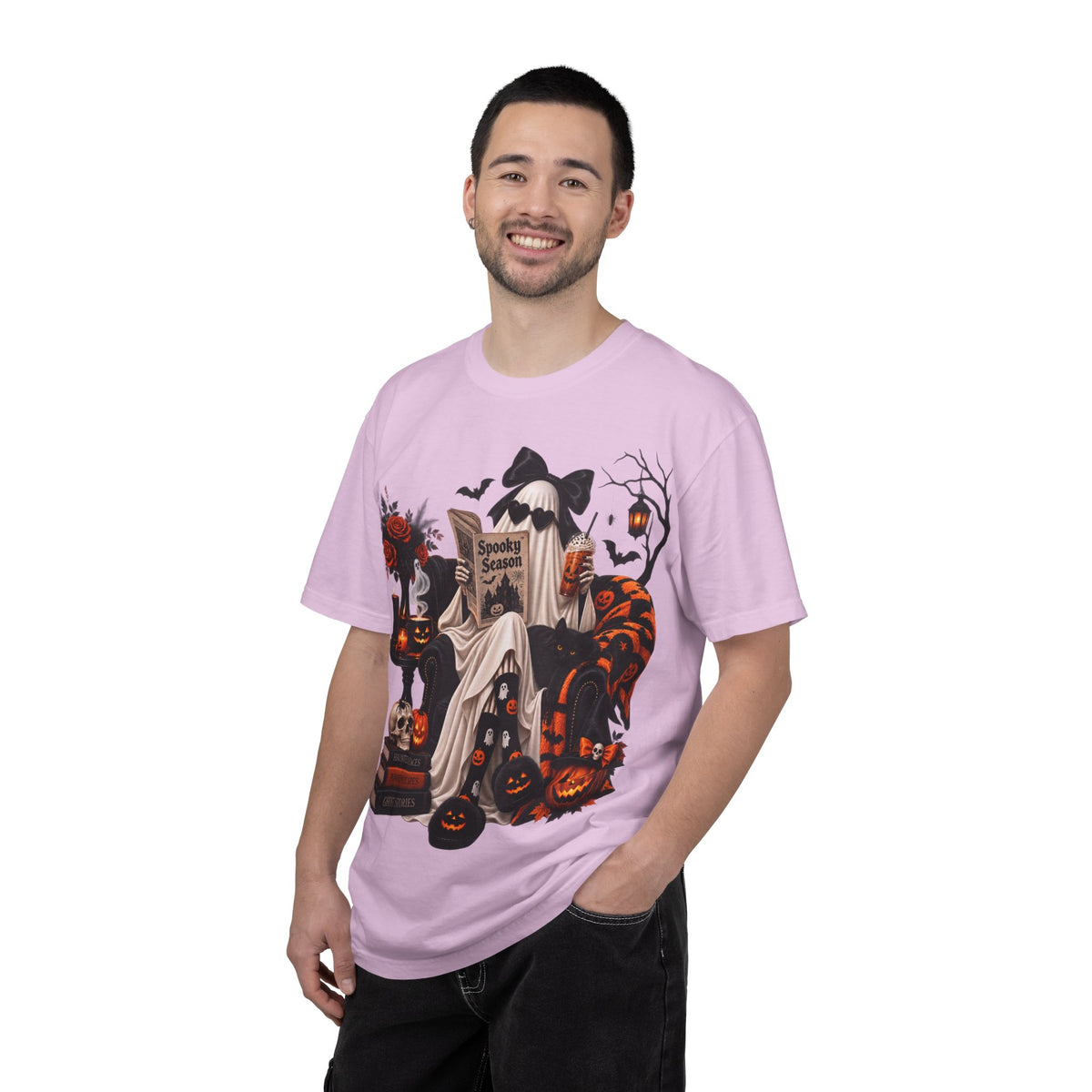 Halloween Ghost Reading T-Shirt — Spooky Pumpkin & 'Spooky Season' Graphic