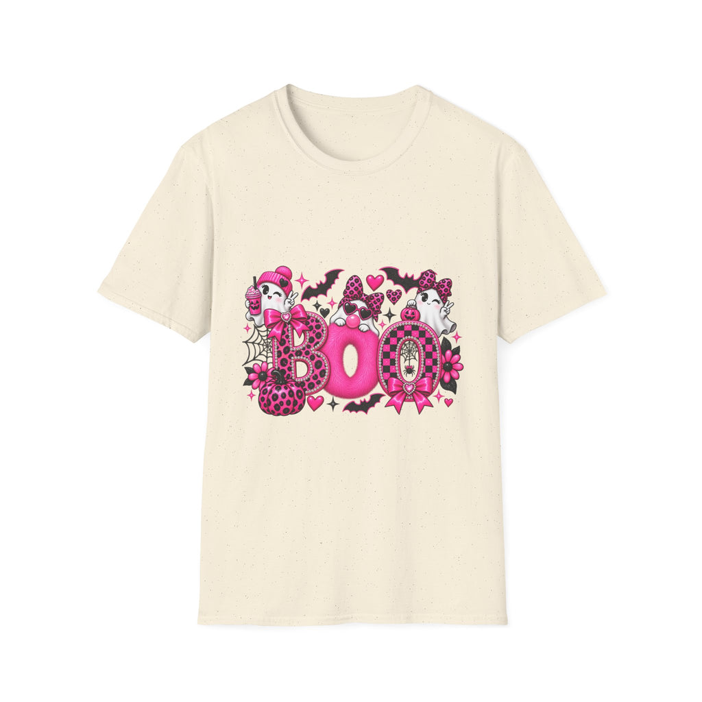 Boo! Pink Gothic Halloween T-Shirt — Cute Ghosts, Bats & Hearts Design