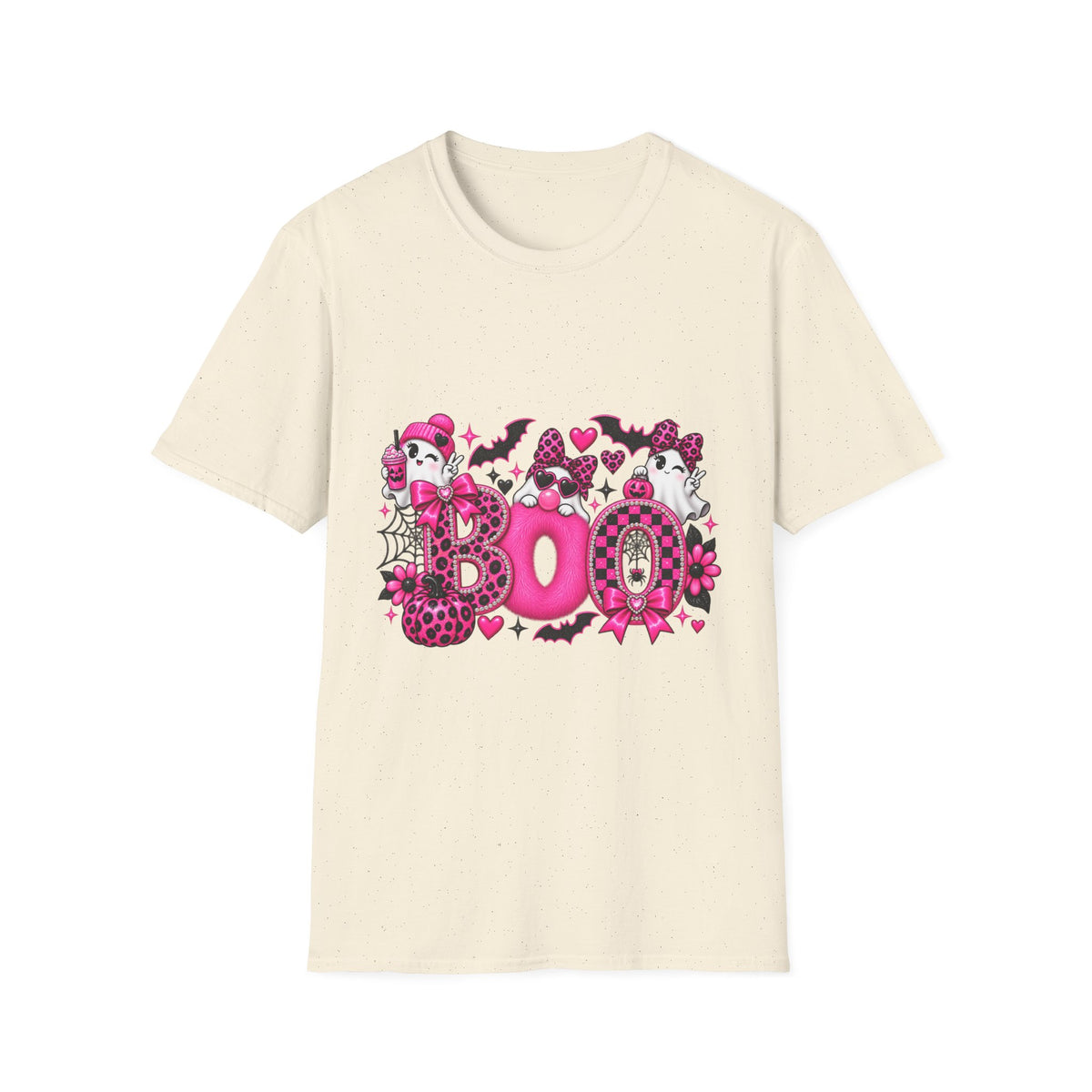 Boo! Pink Gothic Halloween T-Shirt — Cute Ghosts, Bats & Hearts Design