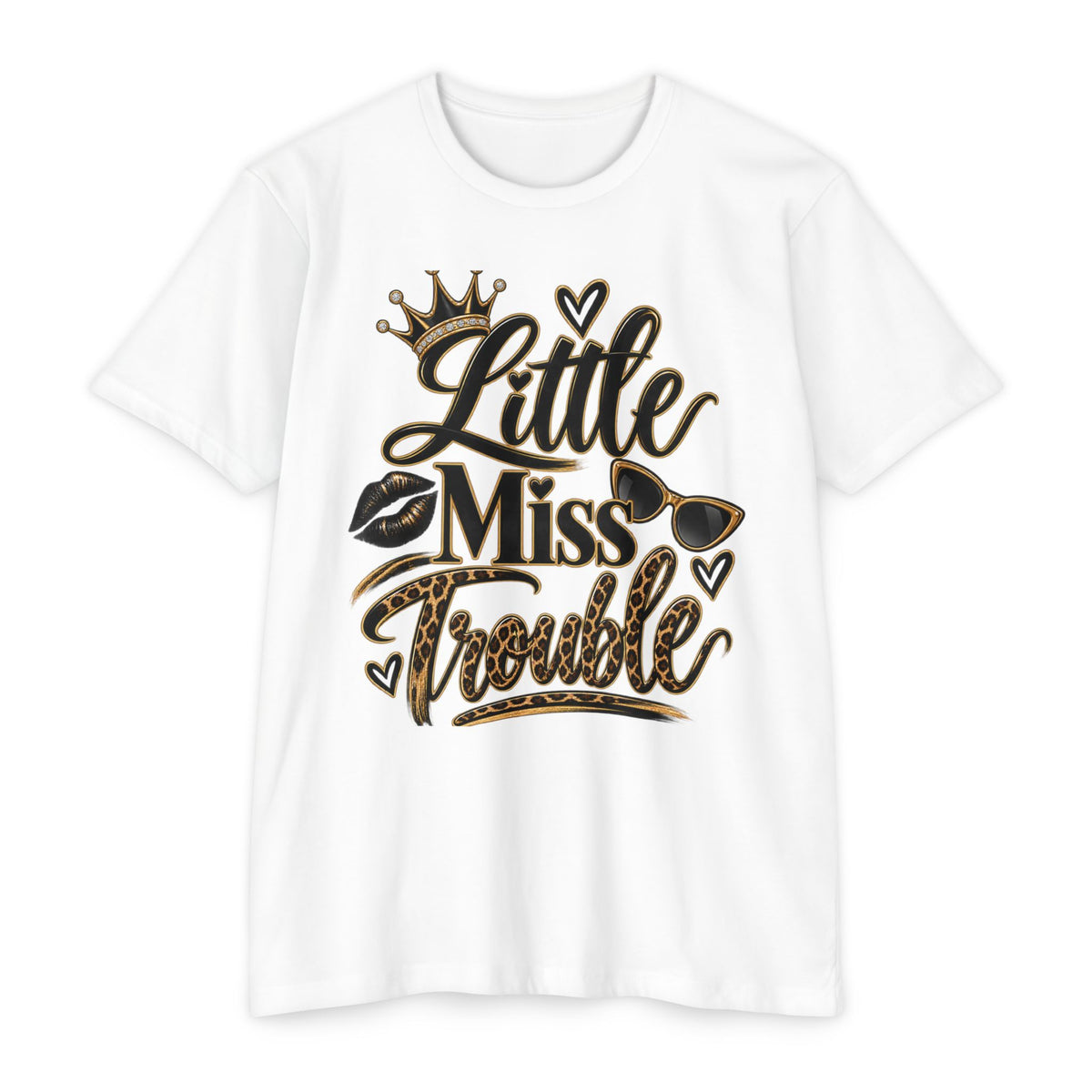 Little Miss Trouble Graphic T-Shirt — Leopard Crown Lip Print