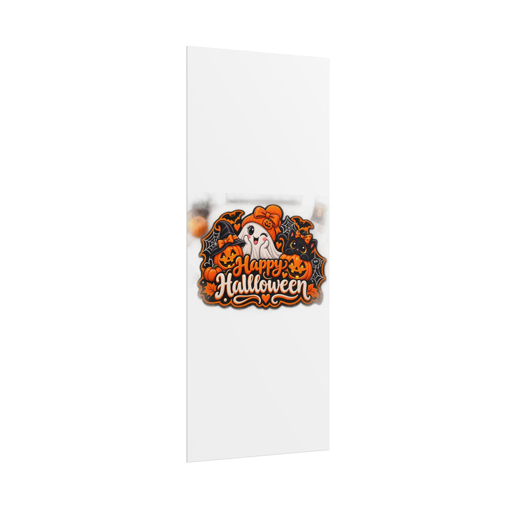 Happy Halloween Rolled Poster — Cute Ghost, Pumpkins & Black Cat Halloween Wall Art