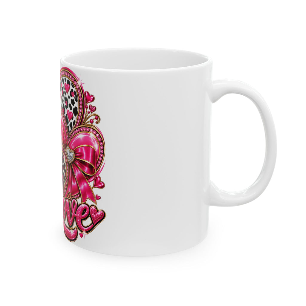Love Hearts Ceramic Mug — Pink Leopard Heart Design (11oz & 15oz)