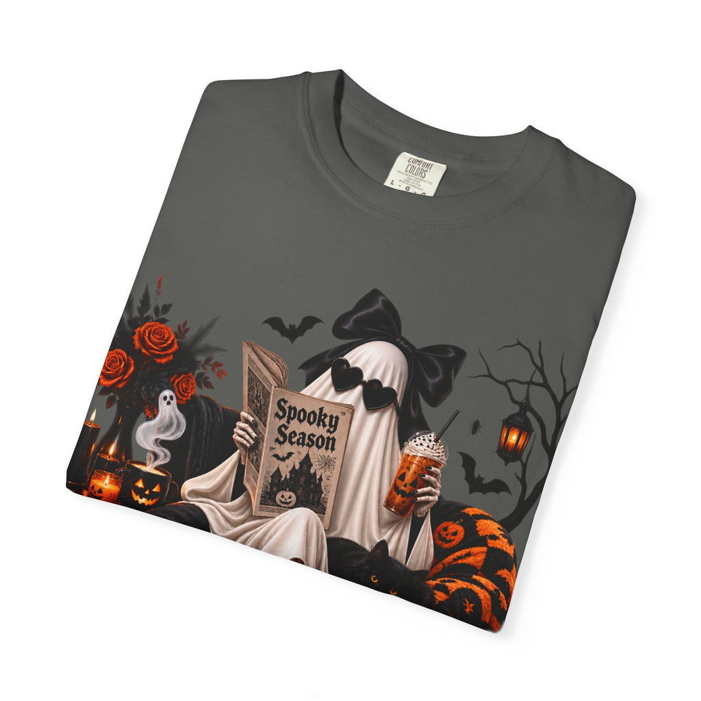 Halloween Ghost Reading T-Shirt — Spooky Pumpkin & 'Spooky Season' Graphic