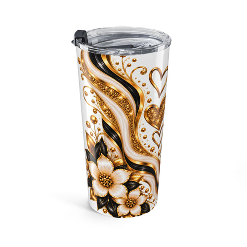 20oz Gold Floral Heart Tumbler – Sparkling Coffee Travel Cup