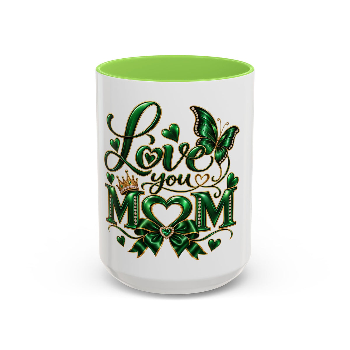 Love You Mom Green Butterfly Heart Mug (11oz & 15oz)