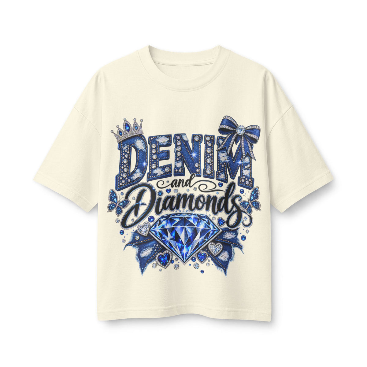 Denim and Diamonds T-Shirt — Blue Gem Graphic Tee for Women