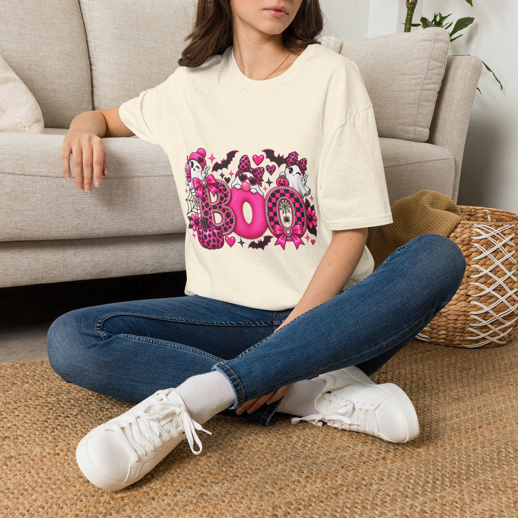 Boo! Pink Gothic Halloween T-Shirt — Cute Ghosts, Bats & Hearts Design