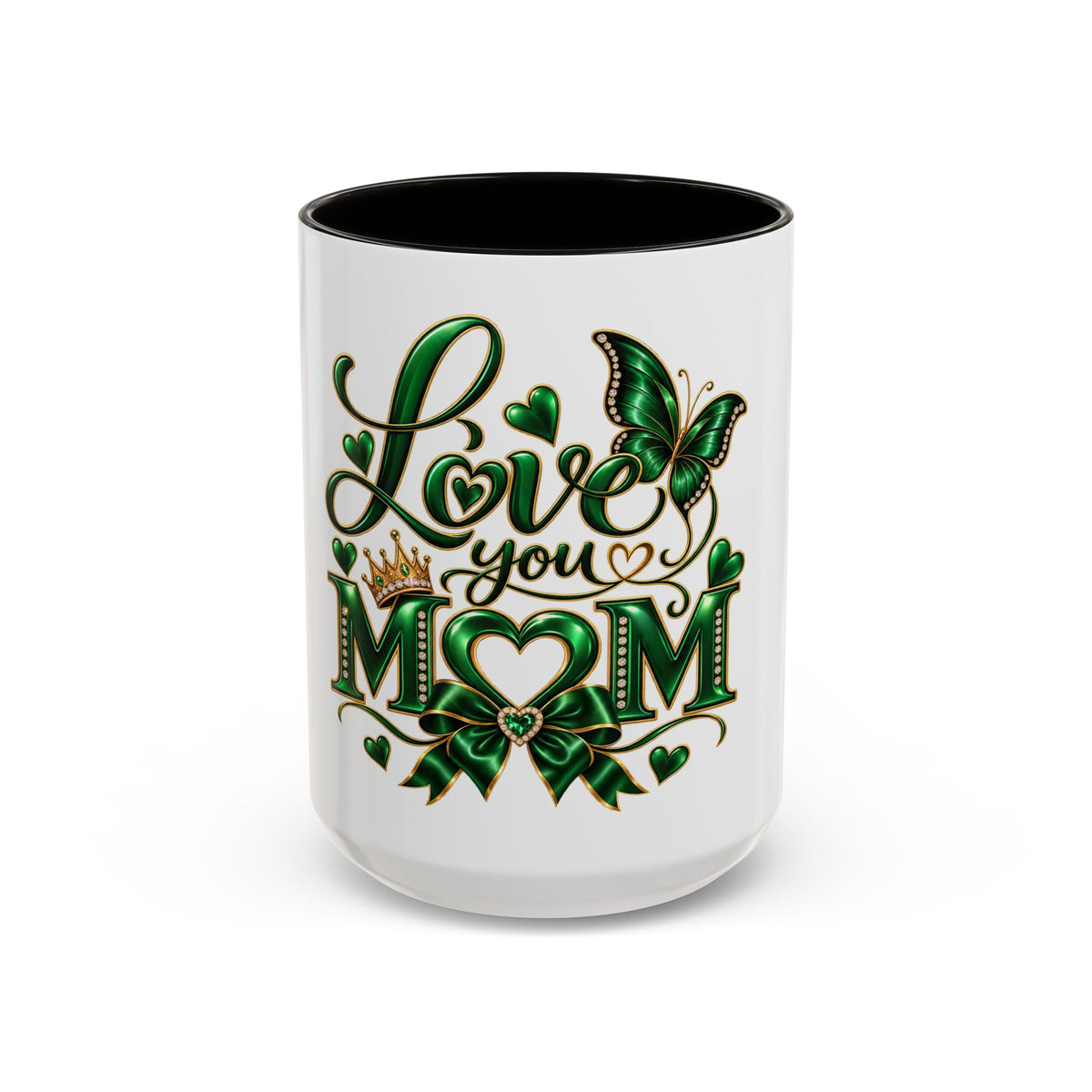 Love You Mom Green Butterfly Heart Mug (11oz & 15oz)