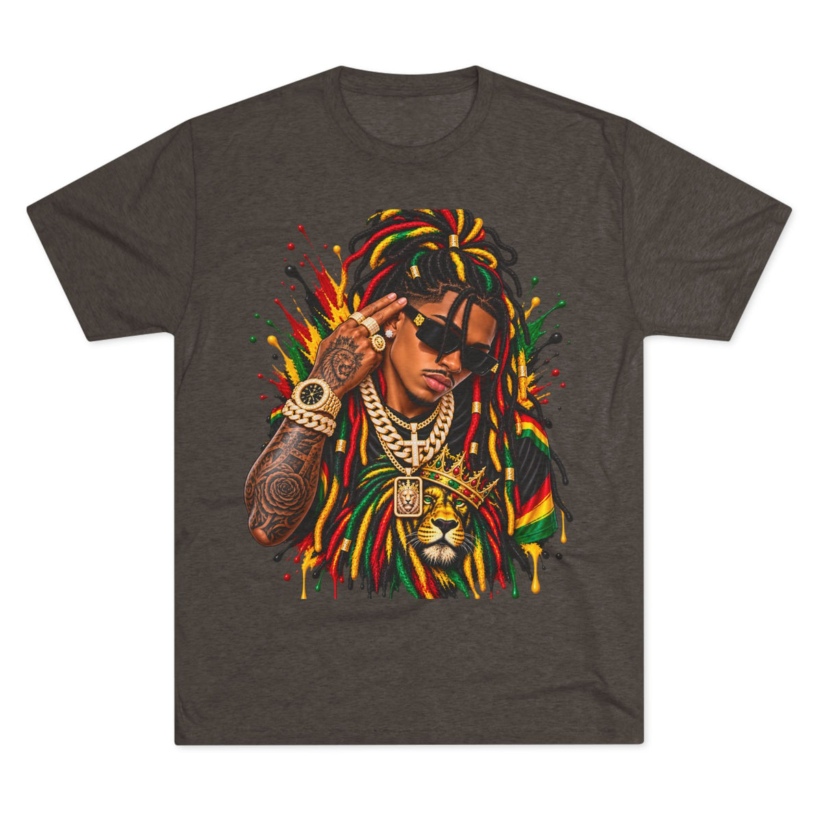Rasta Lion Graphic T‑Shirt — Reggae Dreadlocks Hip‑Hop Streetwear