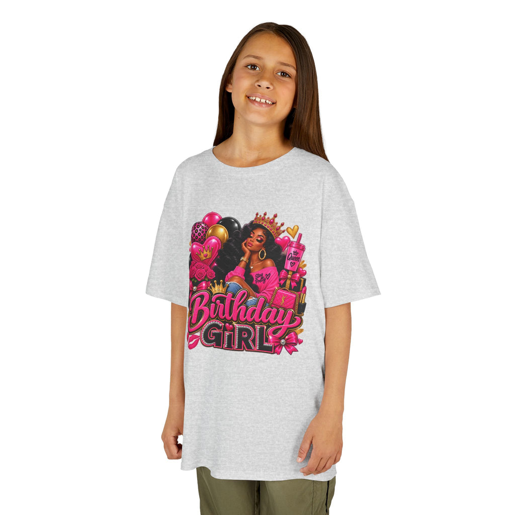 Birthday Girl Kids Tee — Pink Balloons & Crown Birthday Shirt