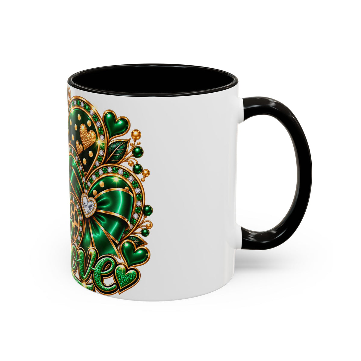 Love Green Heart Mug — Decorative 11oz/15oz Ceramic Coffee Cup