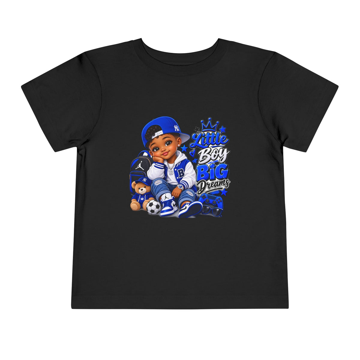 Toddler Tee — "Little Boy Big Dreams" Blue Sports Graphic