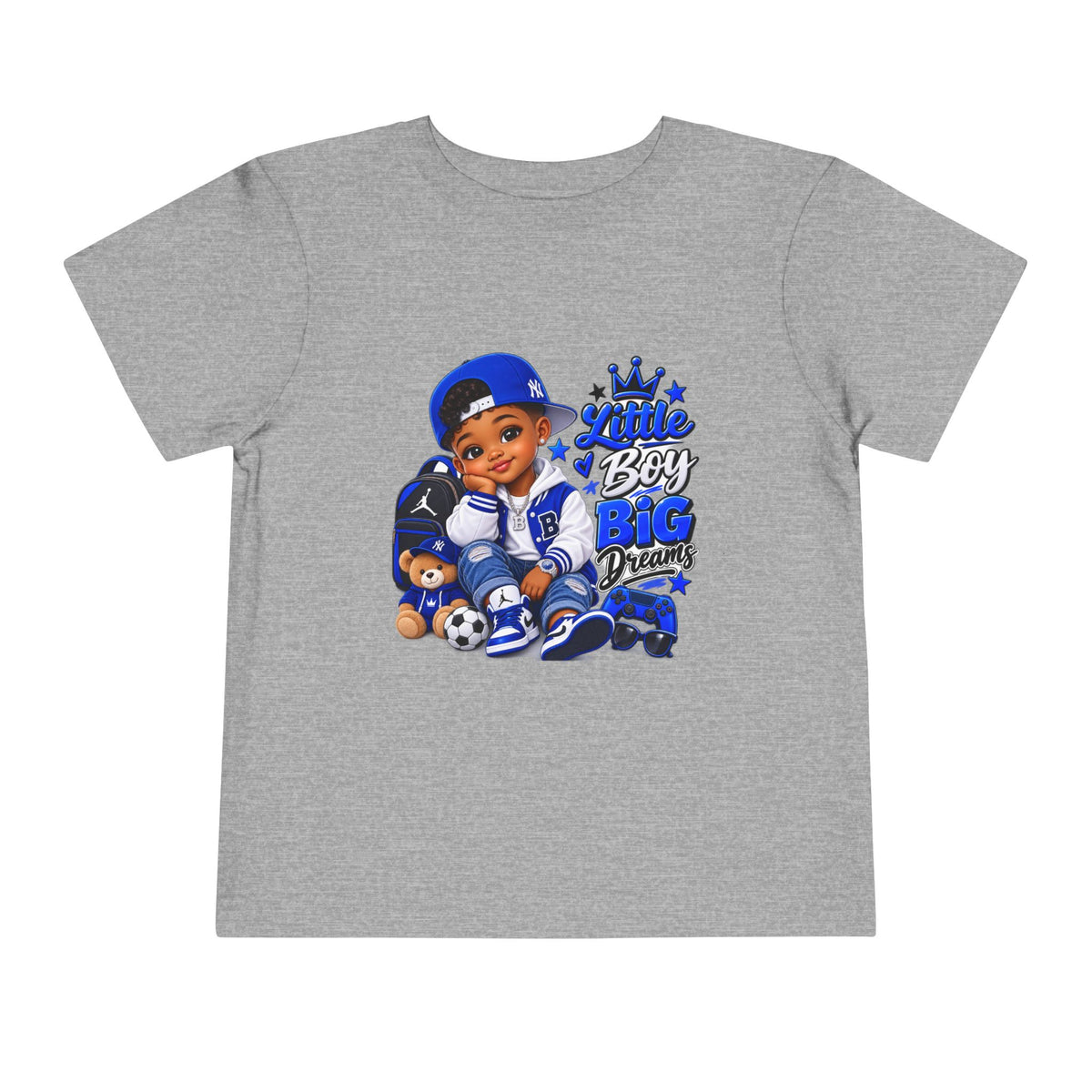 Toddler Tee — "Little Boy Big Dreams" Blue Sports Graphic