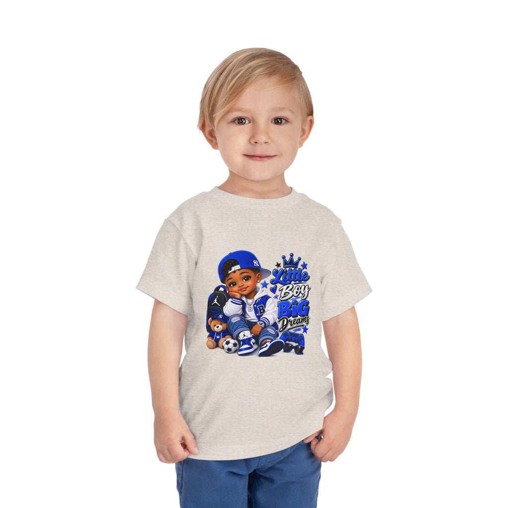 Toddler Tee — "Little Boy Big Dreams" Blue Sports Graphic
