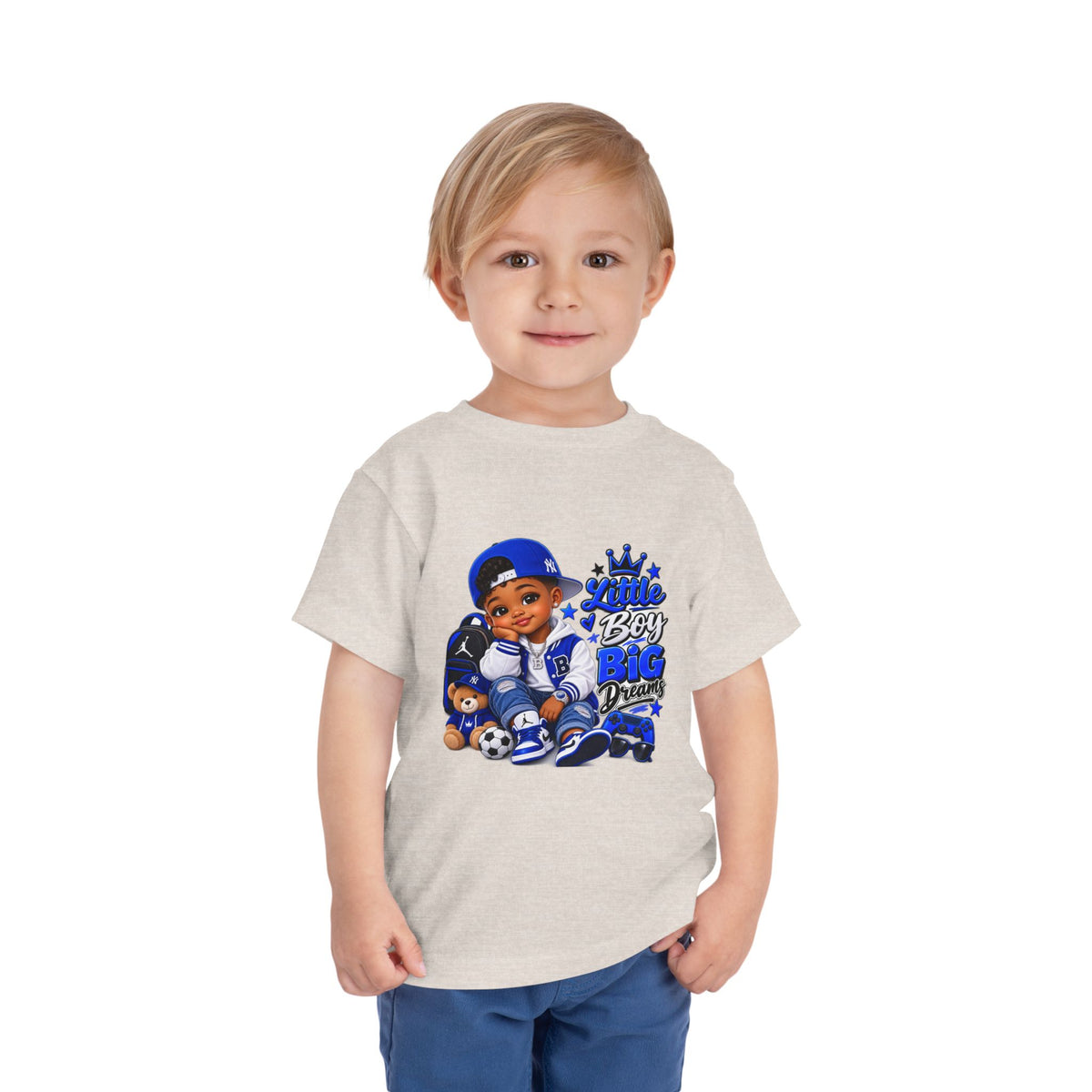 Toddler Tee — "Little Boy Big Dreams" Blue Sports Graphic