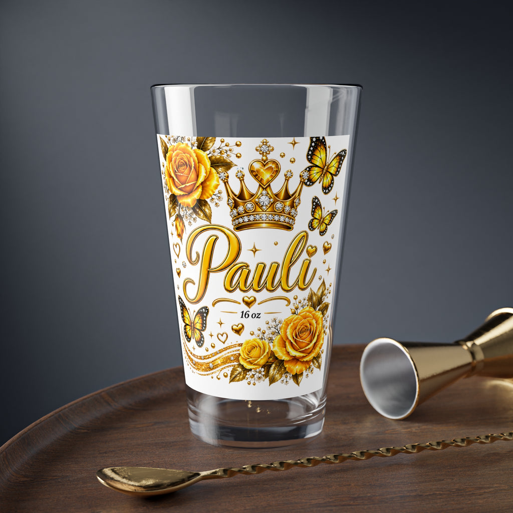 Personalized Golden Rose Mixing Glass — 16oz Decorative Cocktail Shaker Glass