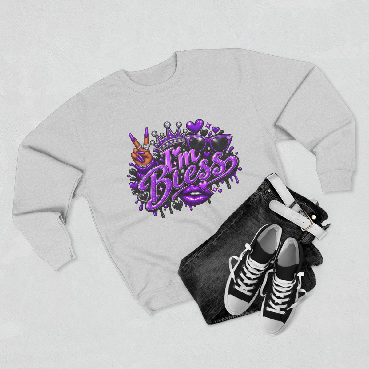 I'm Bless Graphic Sweatshirt — Purple Crown Streetwear Crewneck