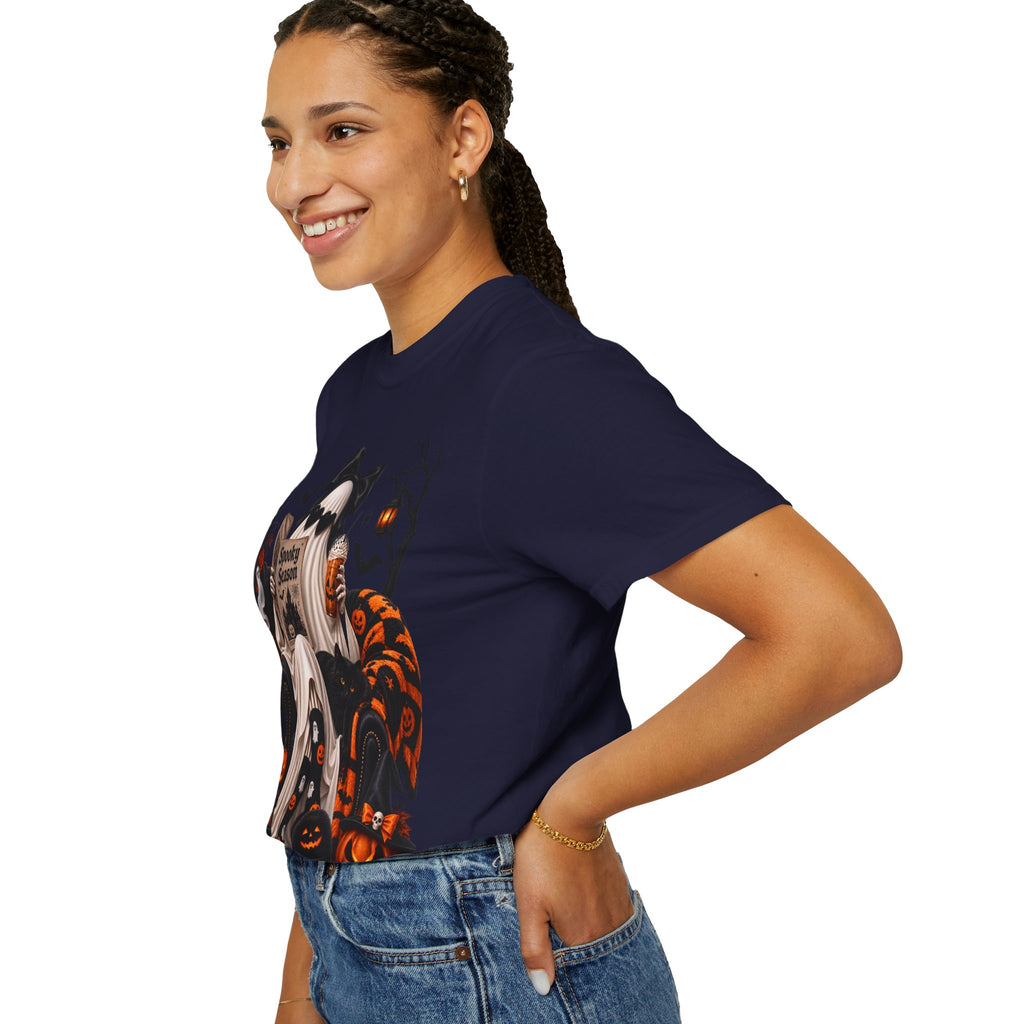 Halloween Ghost Reading T-Shirt — Spooky Pumpkin & 'Spooky Season' Graphic